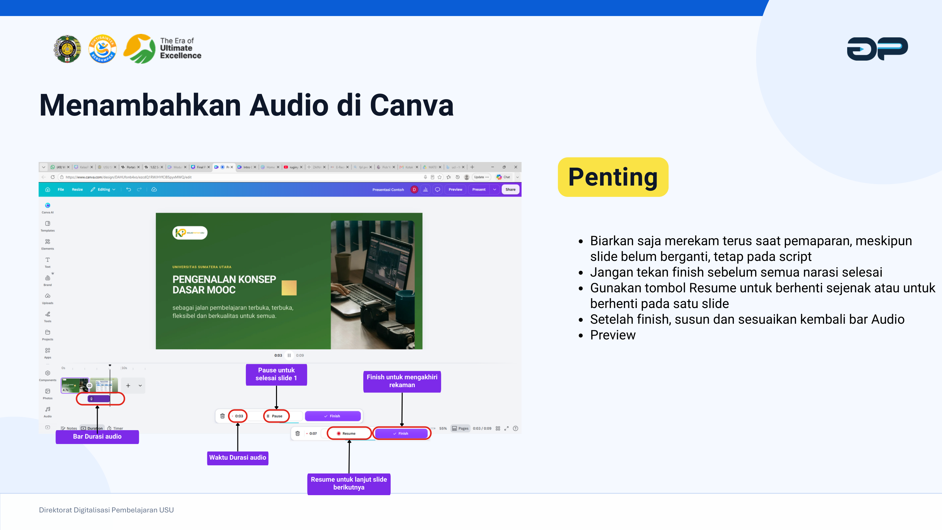 Pengaturan Audio Timeline di Canva