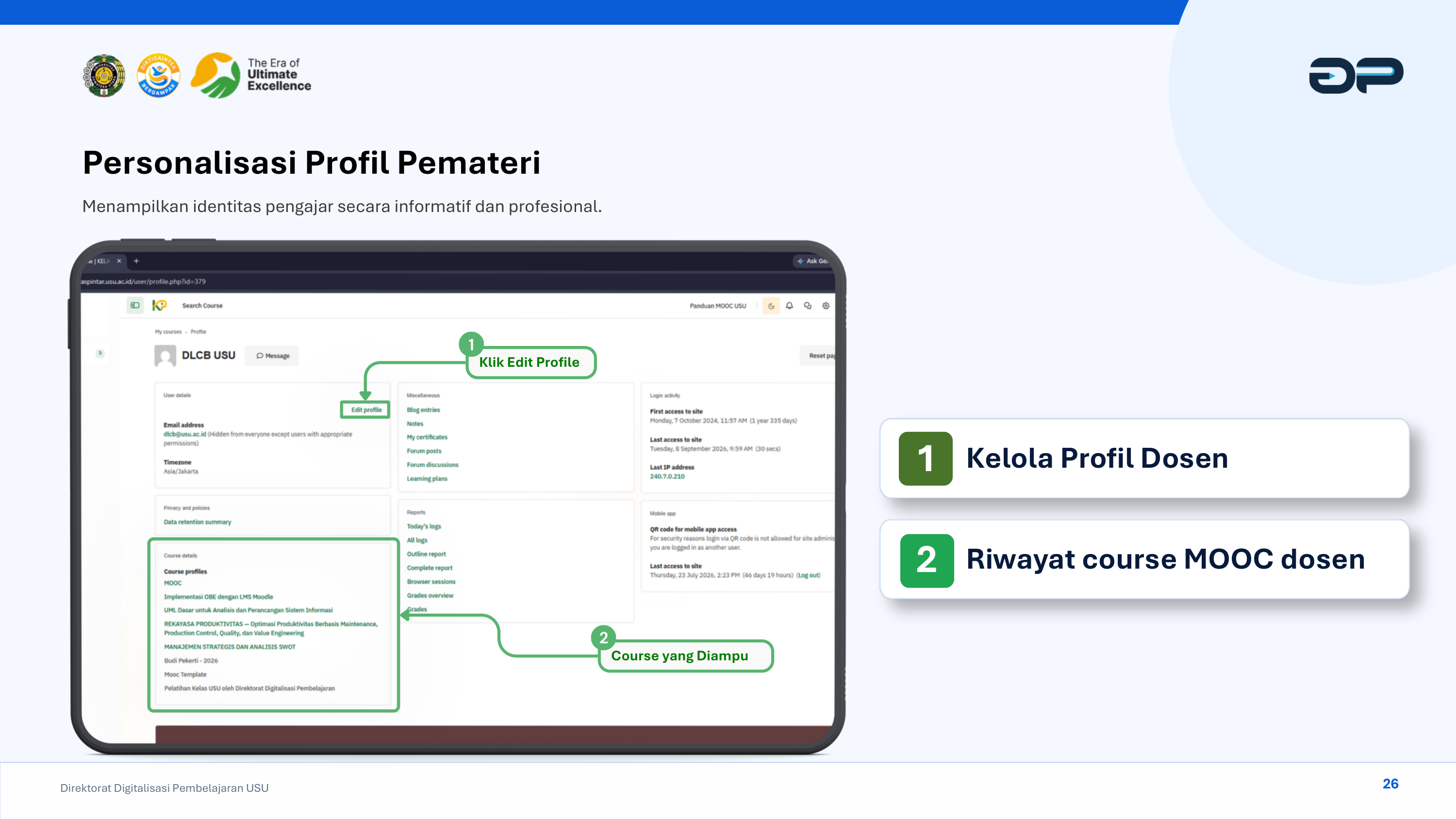 Antarmuka Menu Pengaturan Profil Dosen