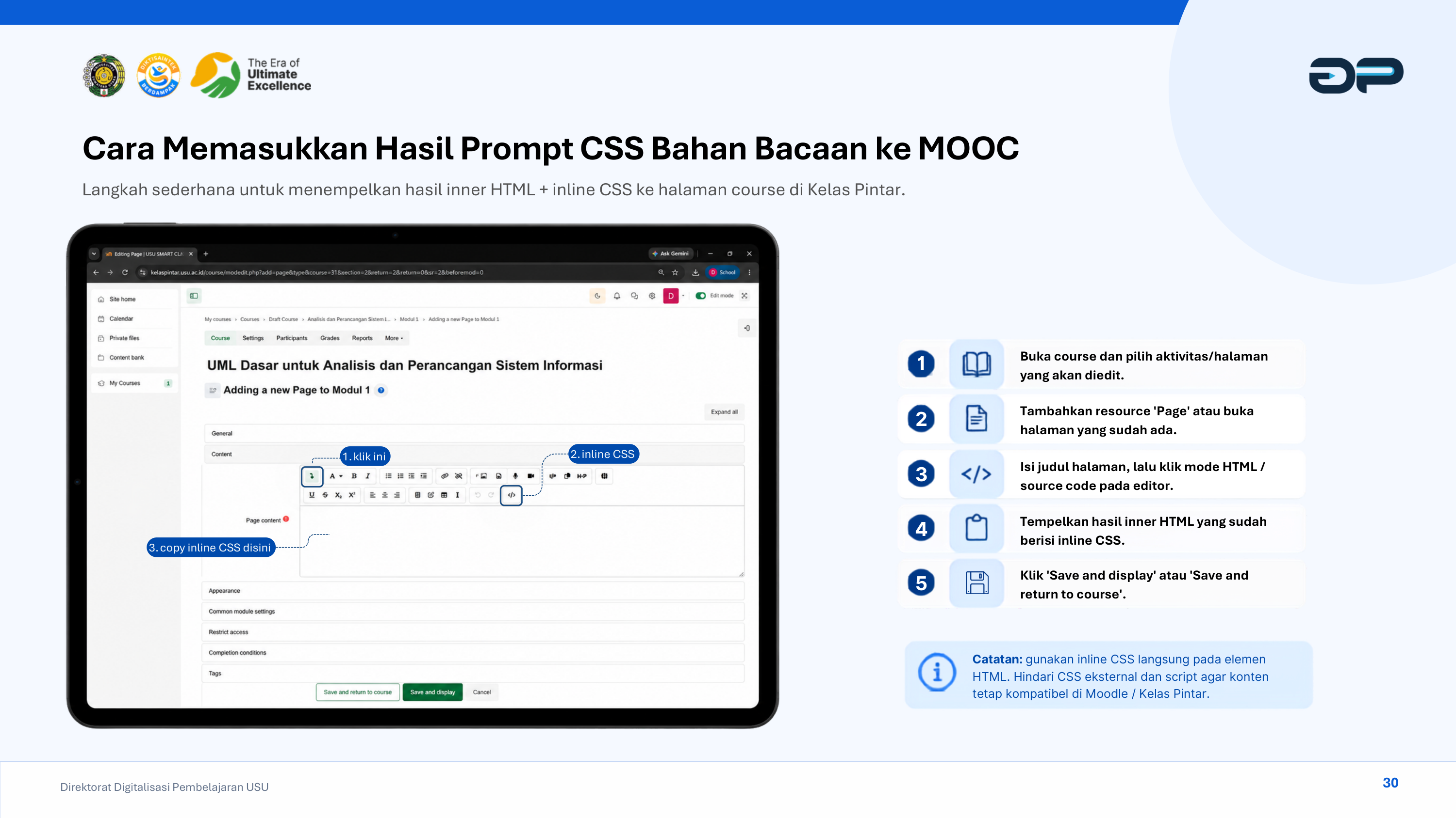 Panduan Langkah: Alur Penempelan Kode HTML Inline CSS ke Editor Moodle